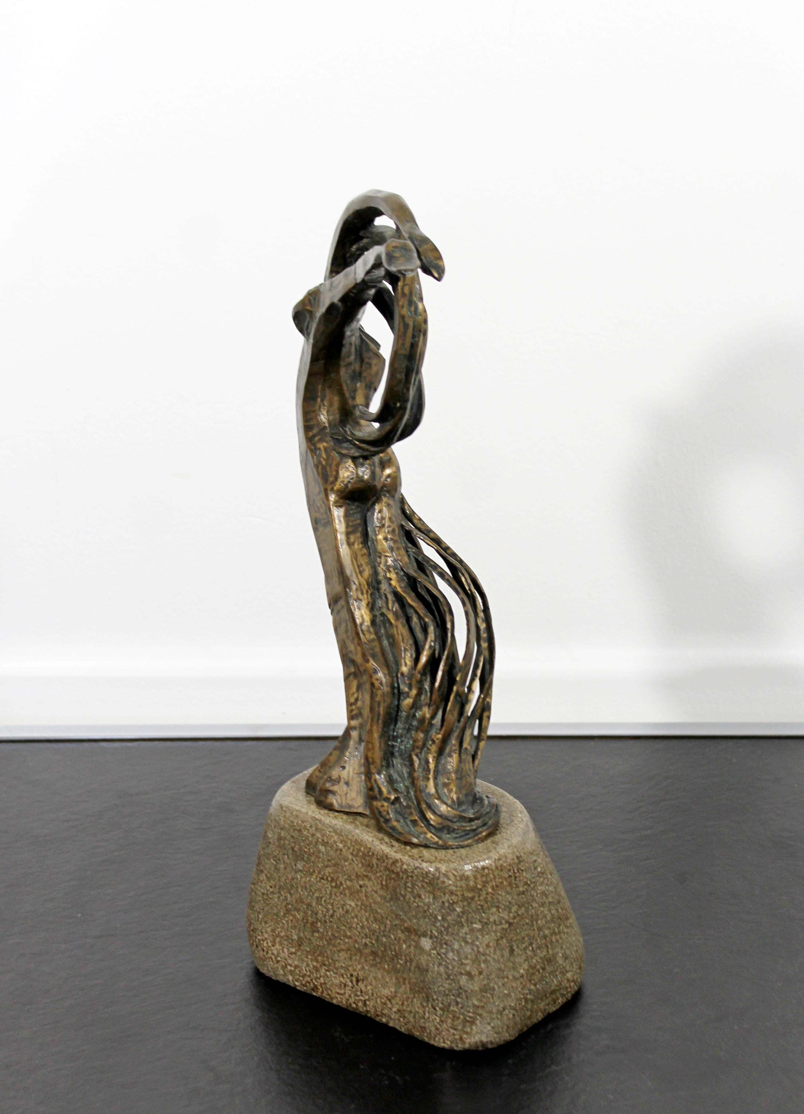 Late 20th Century Contemporary Modern Bronze on Stone Female Figure Table Sculpture Signed 1999