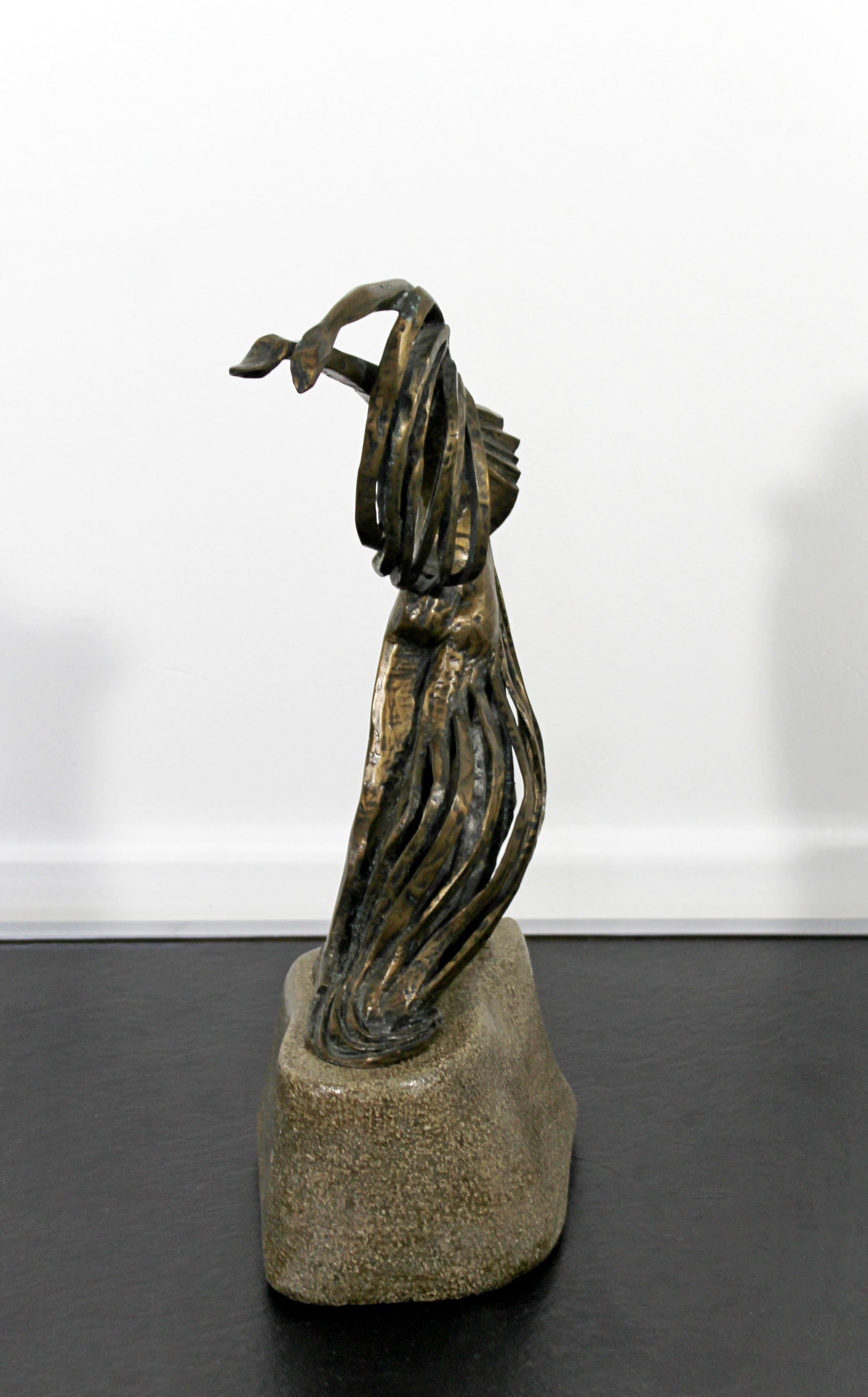Contemporary Modern Bronze on Stone Female Figure Table Sculpture Signed 1999 1
