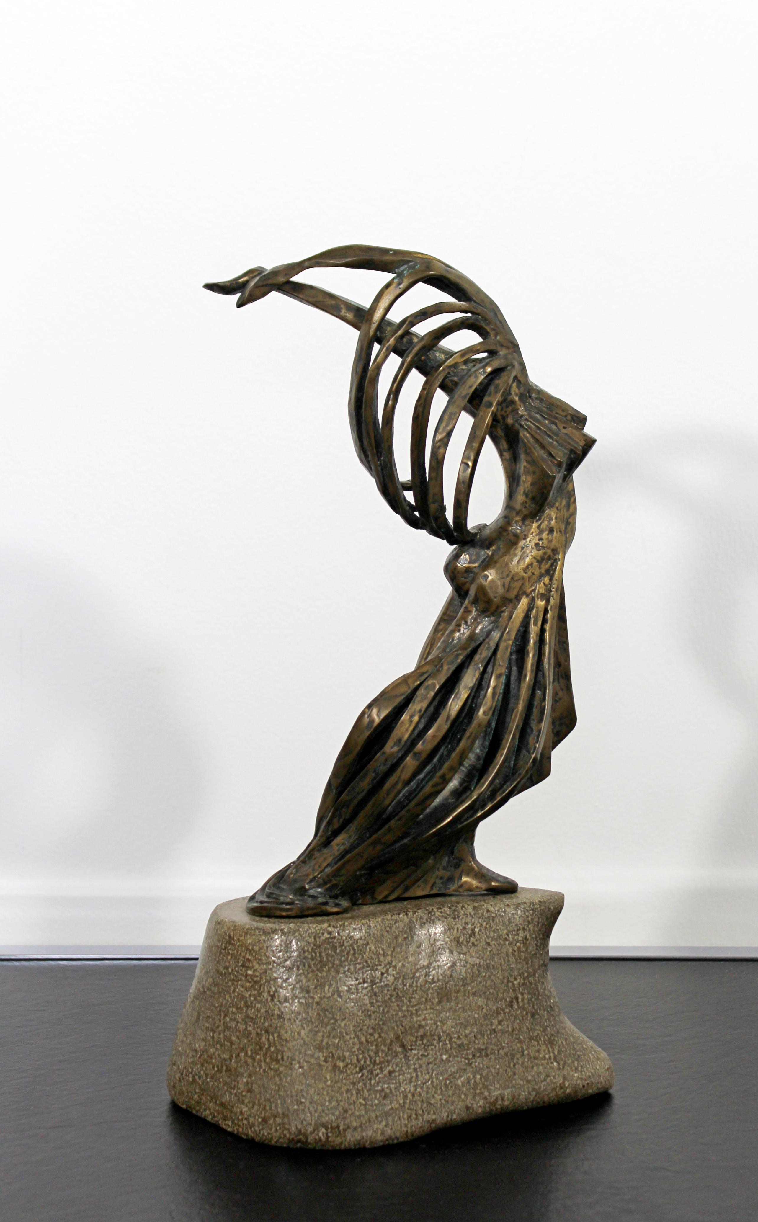 Contemporary Modern Bronze on Stone Female Figure Table Sculpture Signed 1999 2