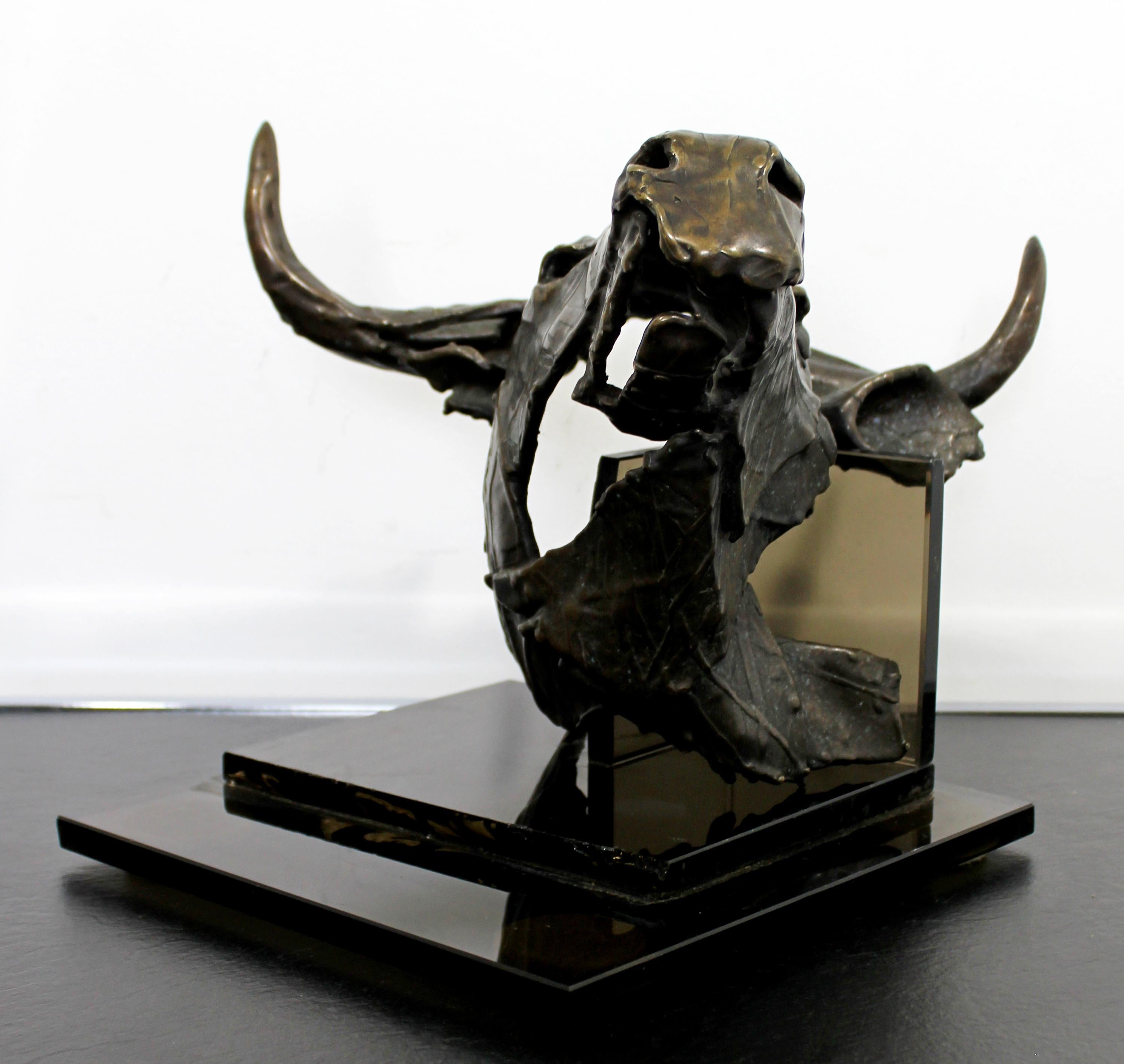 Contemporary Modern Bronze Steer Table Sculpture Signed Gordon Hipp Dated 1990s In Good Condition For Sale In Keego Harbor, MI