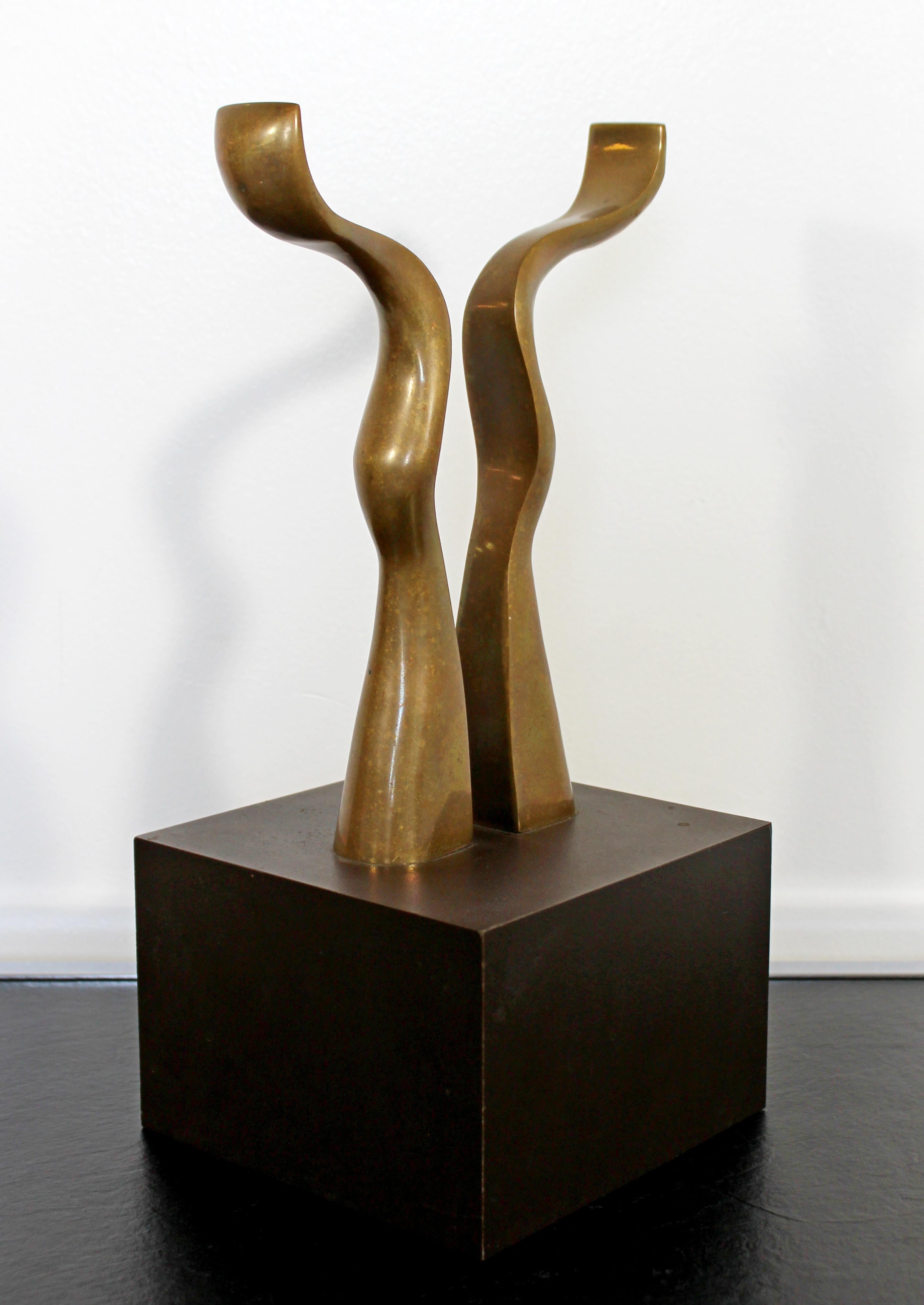For your consideration is a fantastic, abstract, bronze table sculpture, signed by Joseph Burlini, numbered 4/5, dated 1980. In excellent condition. The dimensions are 6