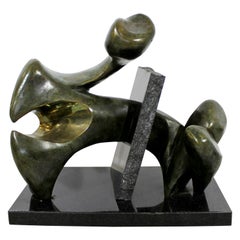Contemporary Modern Bronze Table Sculpture Signed Porret Contact, 1980s