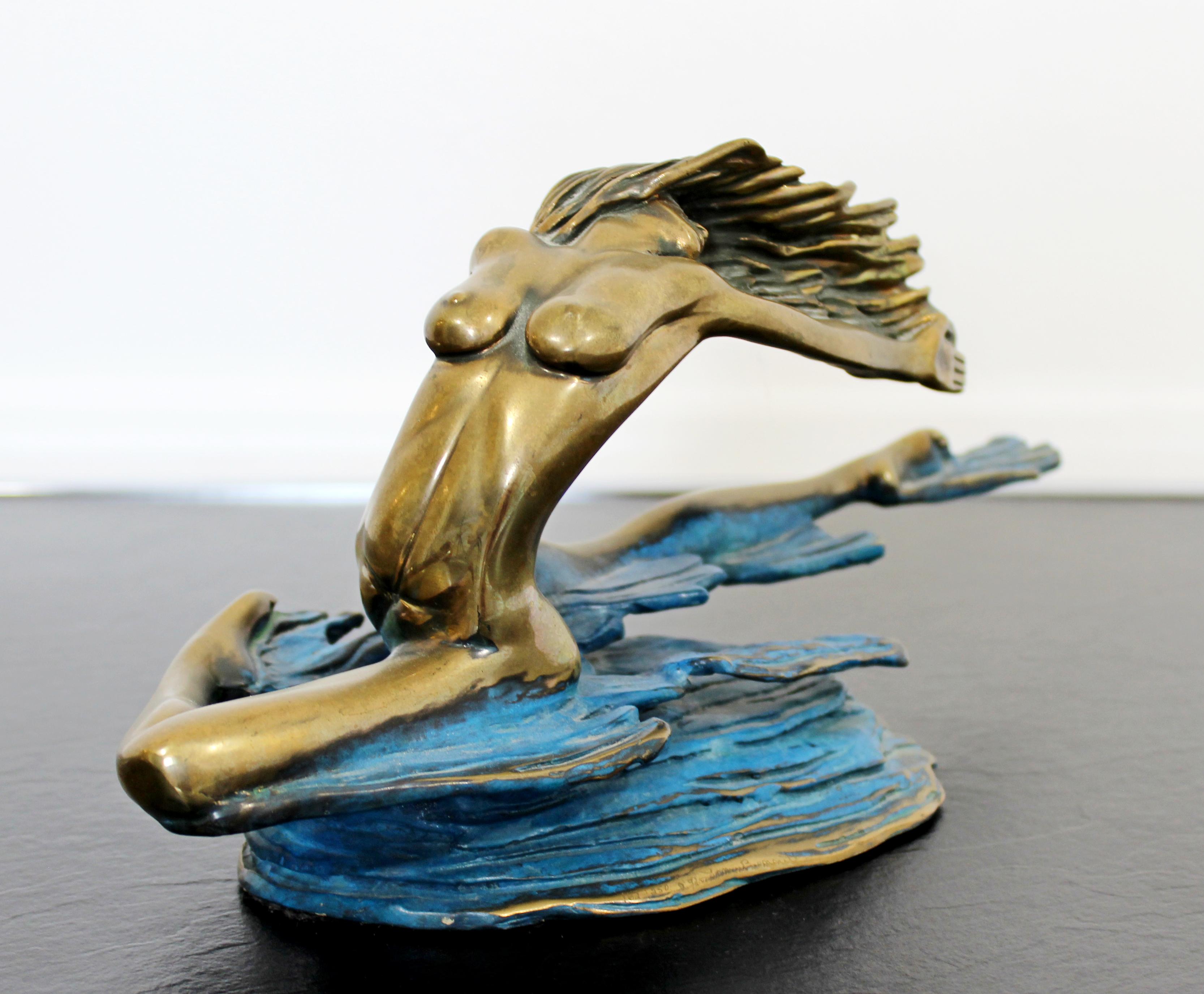 Contemporary Modern Bronze Table Sculpture Signed Tom Bennett 1990s Nude Woman In Good Condition In Keego Harbor, MI
