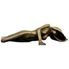 Contemporary Modern Bronze Table Sculpture Signed Tom Bennett Nude Woman