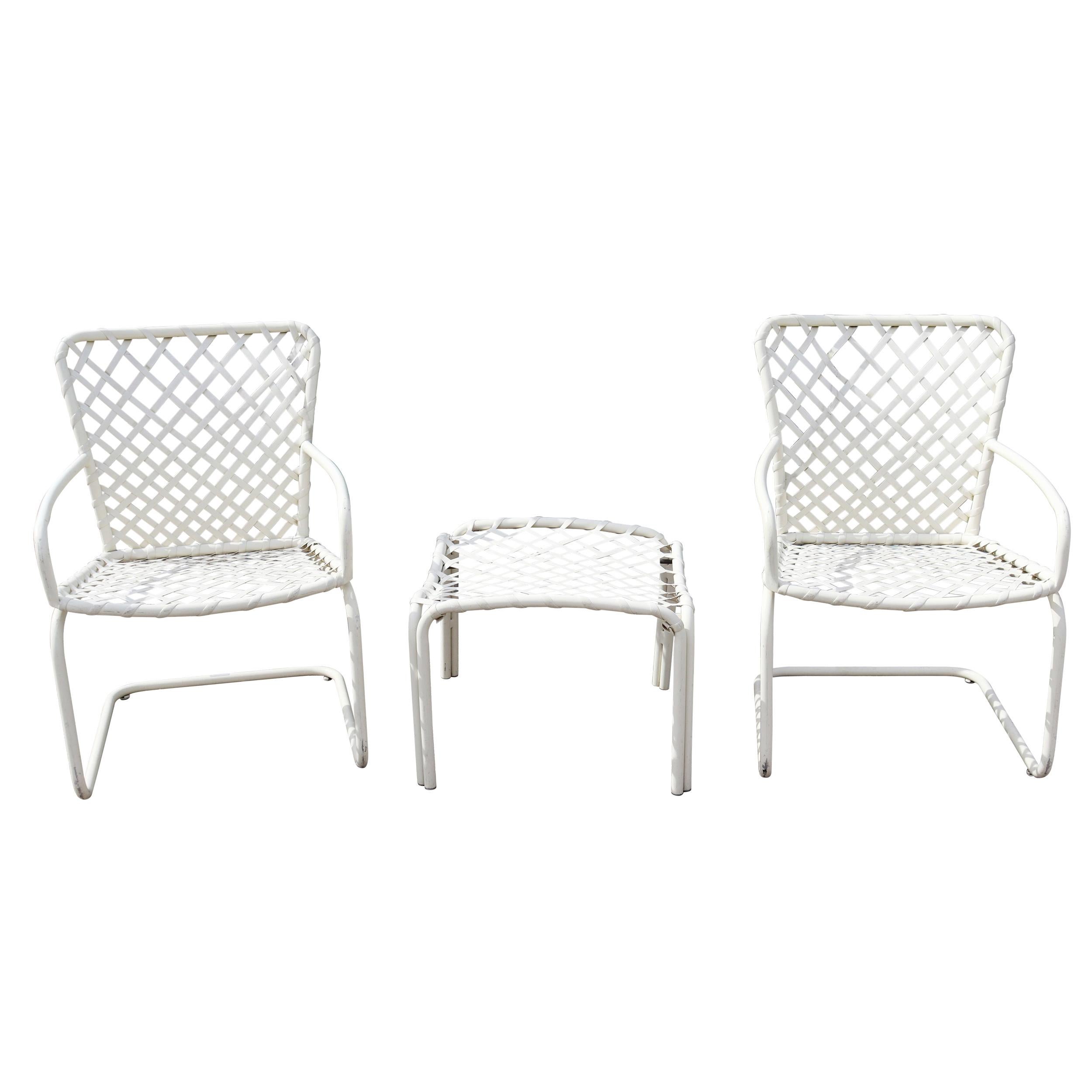 Contemporary Modern Brown Jordan Patio Set Pair of Chairs and Ottoman