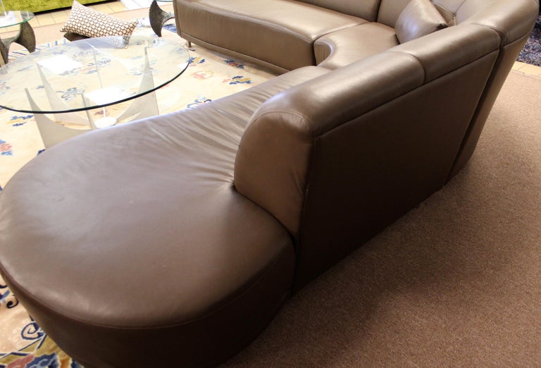 Contemporary Modern Brown Leather 3 Pc Curved Sectional Sofa at 1stDibs