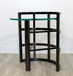 Contemporary Modern Brueton Round Gunmetal Glass Side End Table Asymmetrical
