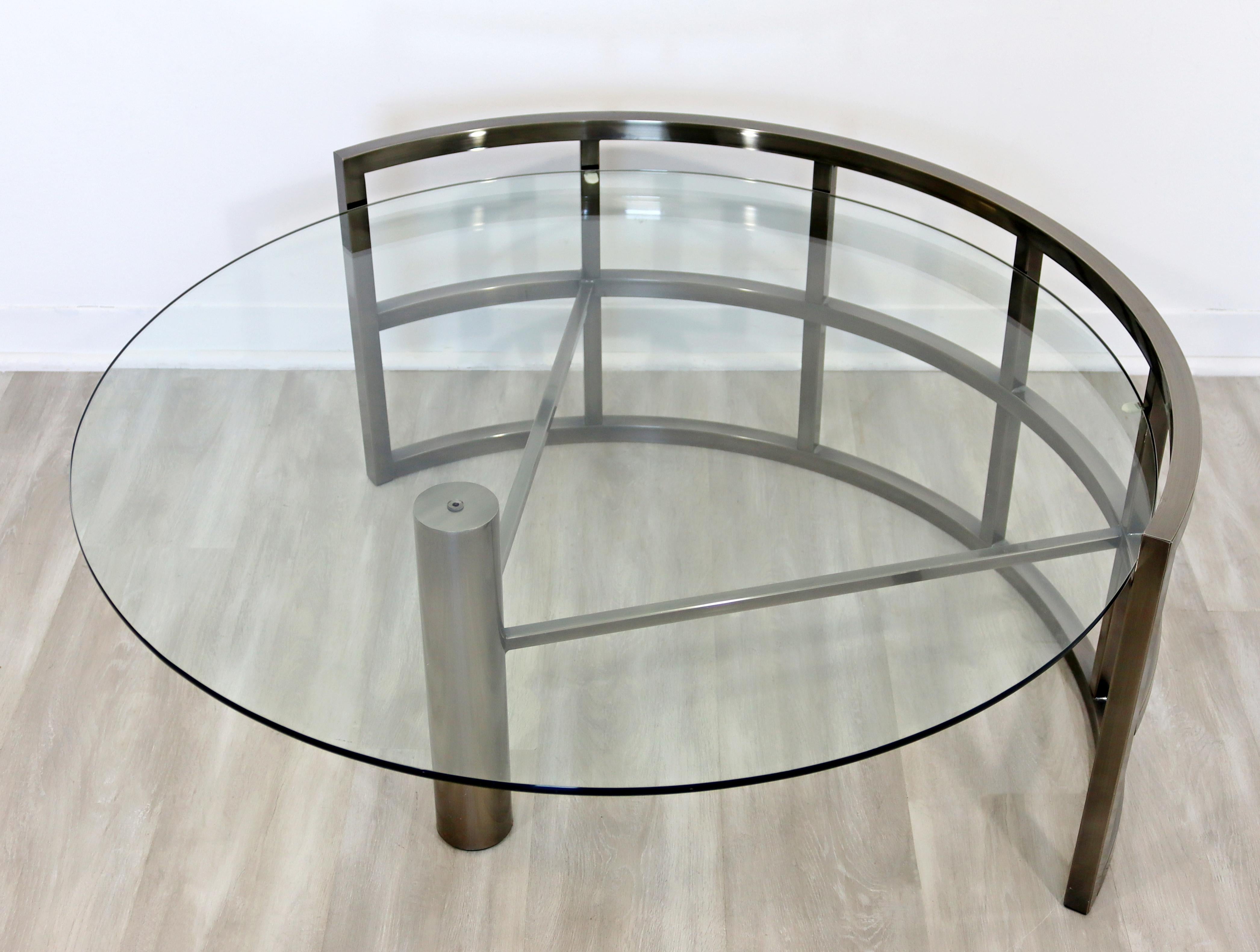 Contemporary Modern Brueton Style Asymmetrical Glass Gunmetal Coffee Table 1980s In Good Condition In Keego Harbor, MI