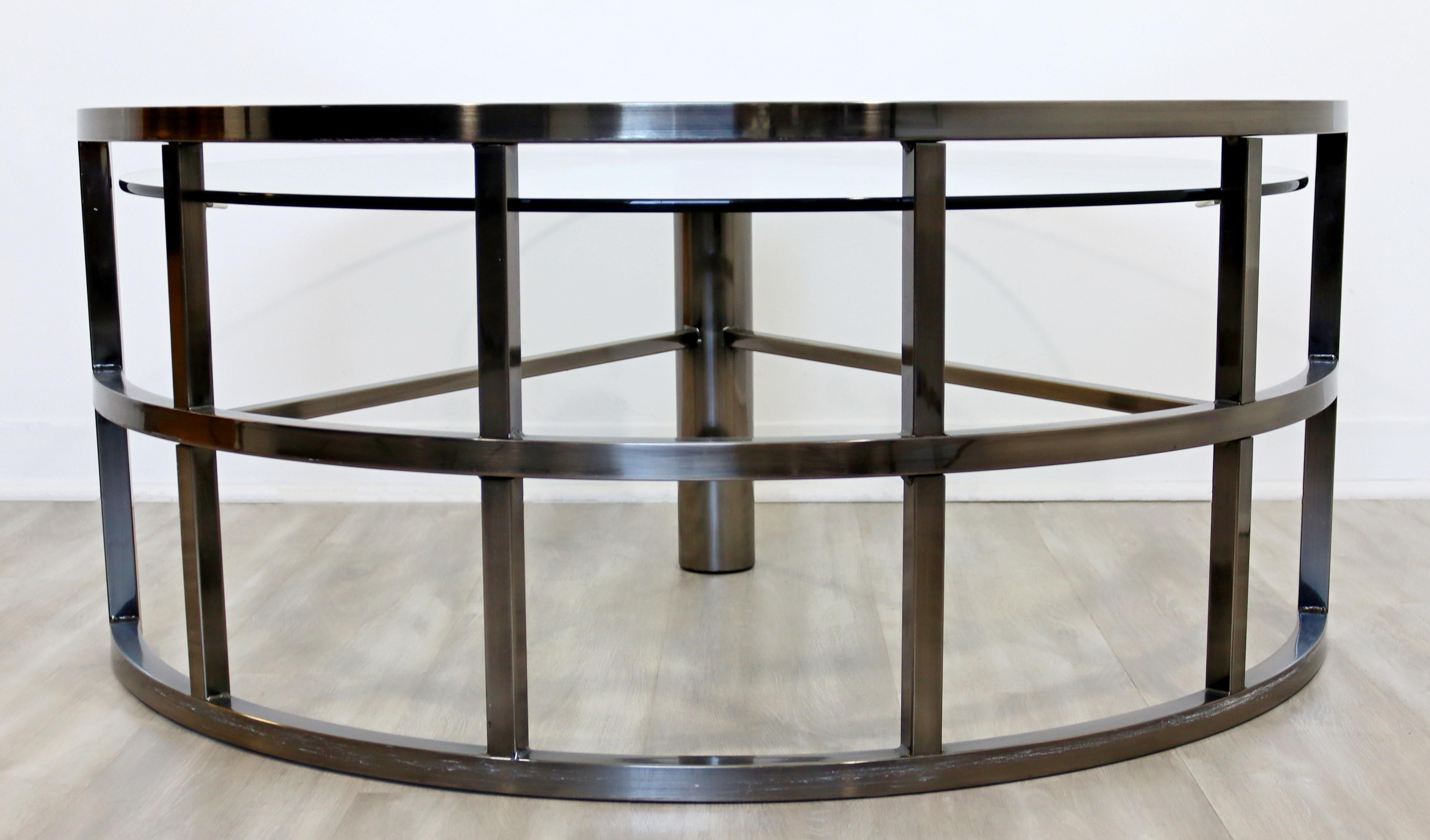 Contemporary Modern Brueton Style Asymmetrical Glass Gunmetal Coffee Table 1980s 1