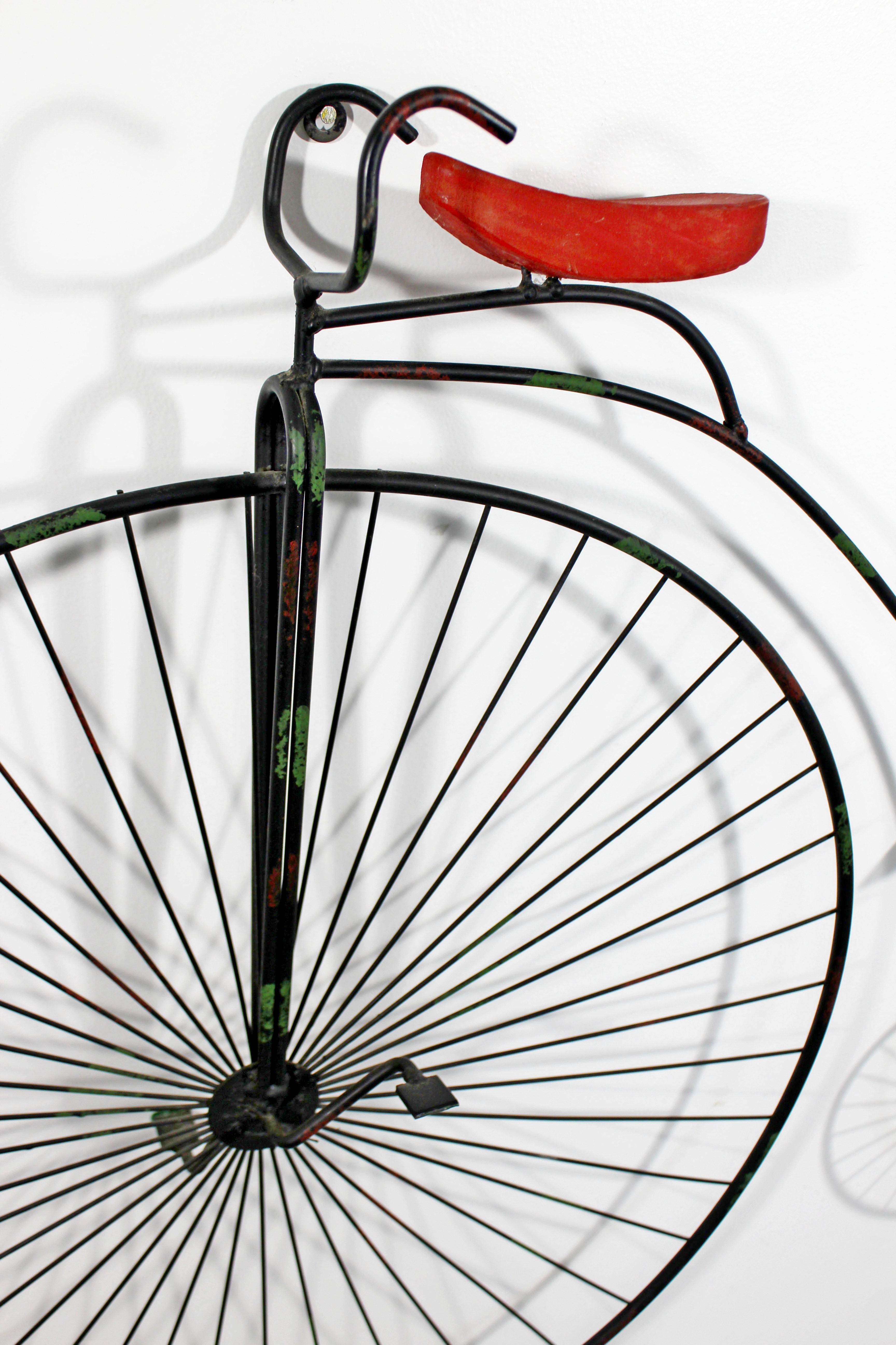 Late 20th Century Contemporary Modern C Jere Signed Metal Bicycle with Red Seat Sculpture 1980s