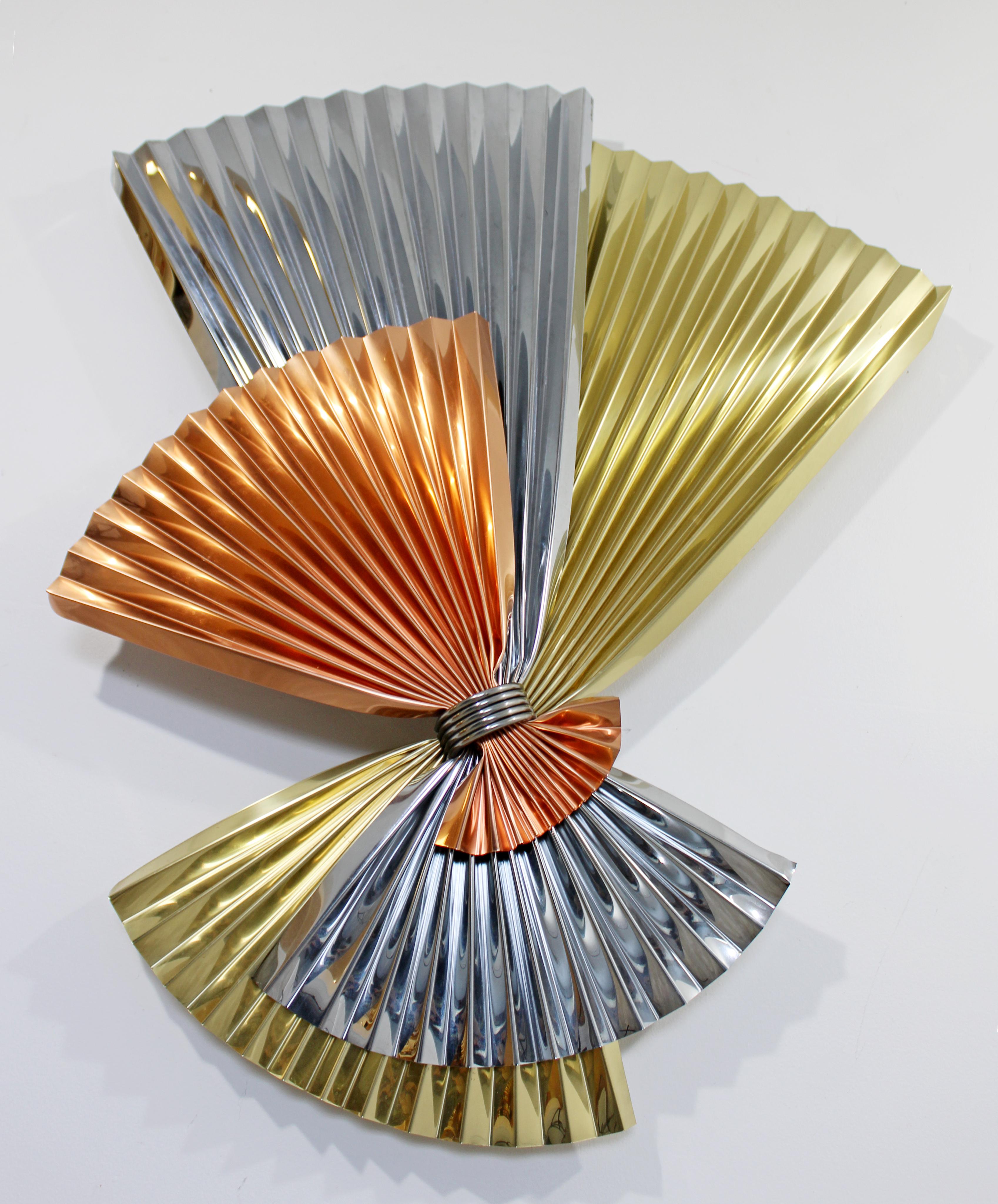 Contemporary Modern C Jere Signed Tri-Color Metal Fan Wall Sculpture, 1980s 1