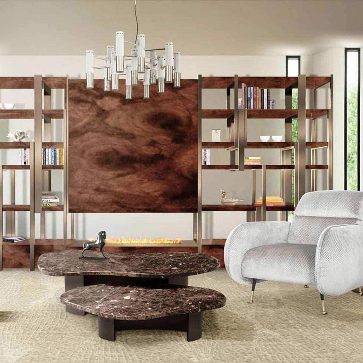 Contemporary Modern Caffeine Walnut Root Veneer Bookcase by Caffe Latte For Sale 6