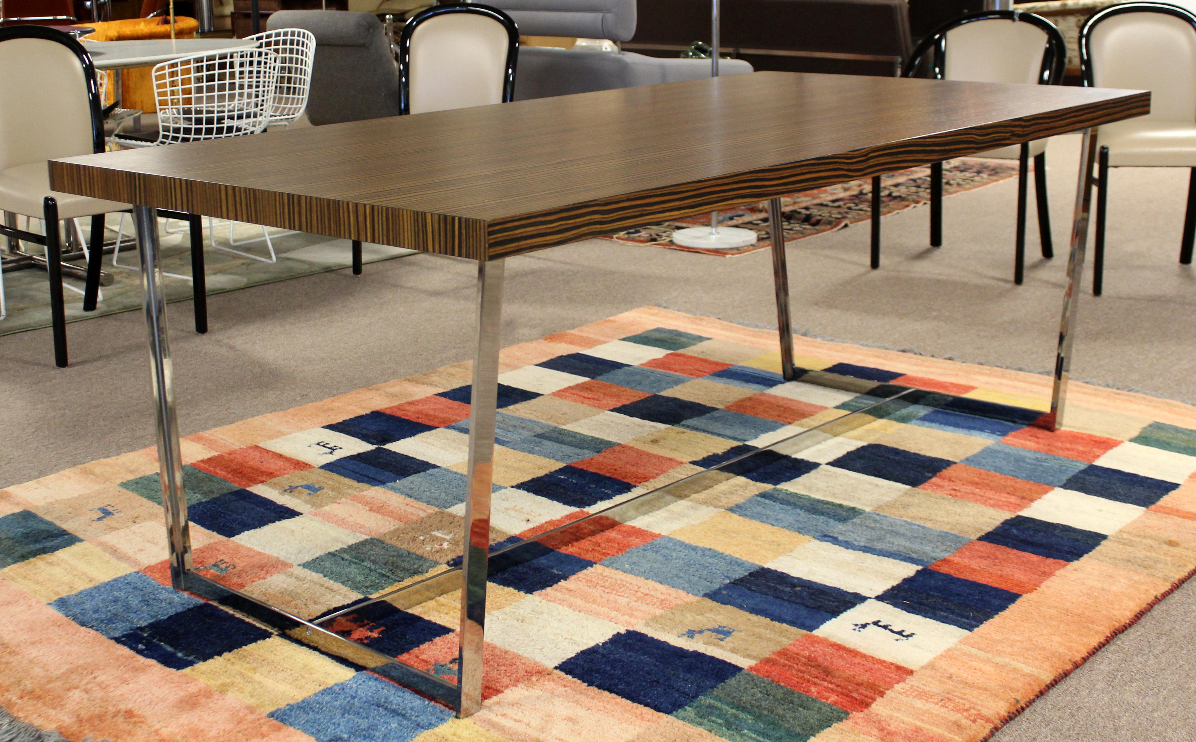 For your consideration is a marvelous, zebra wood topped conference or dining table, by Calligaris Italy. In excellent condition. The dimensions are 79