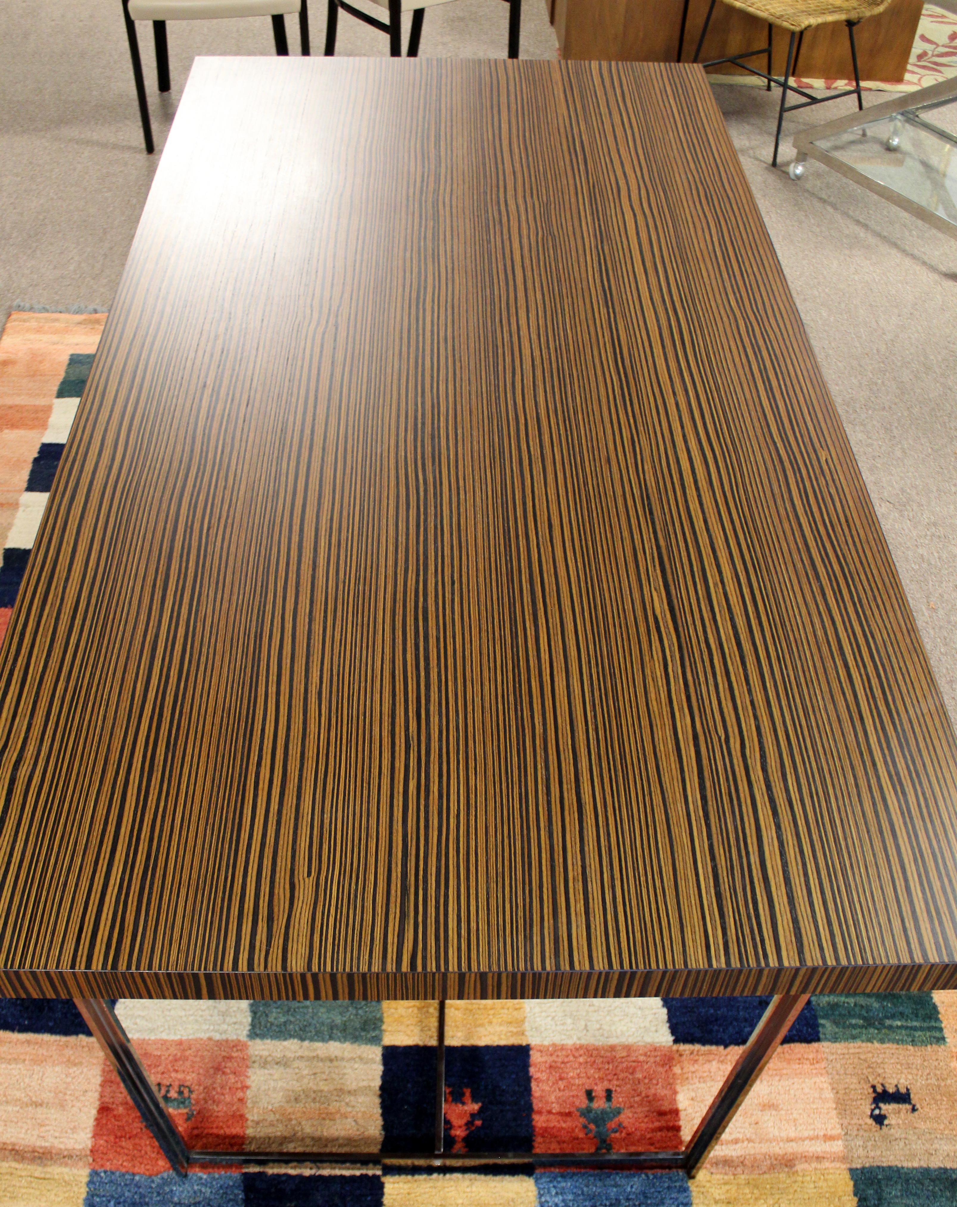 Italian Contemporary Modern Calligaris Italy Zebra Wood Chrome Dining Conference Table