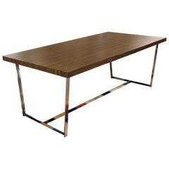 Vintage Contemporary Modern Calligaris Italy Zebra Wood Chrome Dining Conference Table