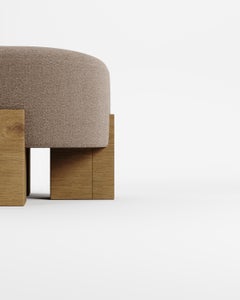 Contemporary Modern Cassete Puff in Boucle Fabric & Wood by Collector Studio