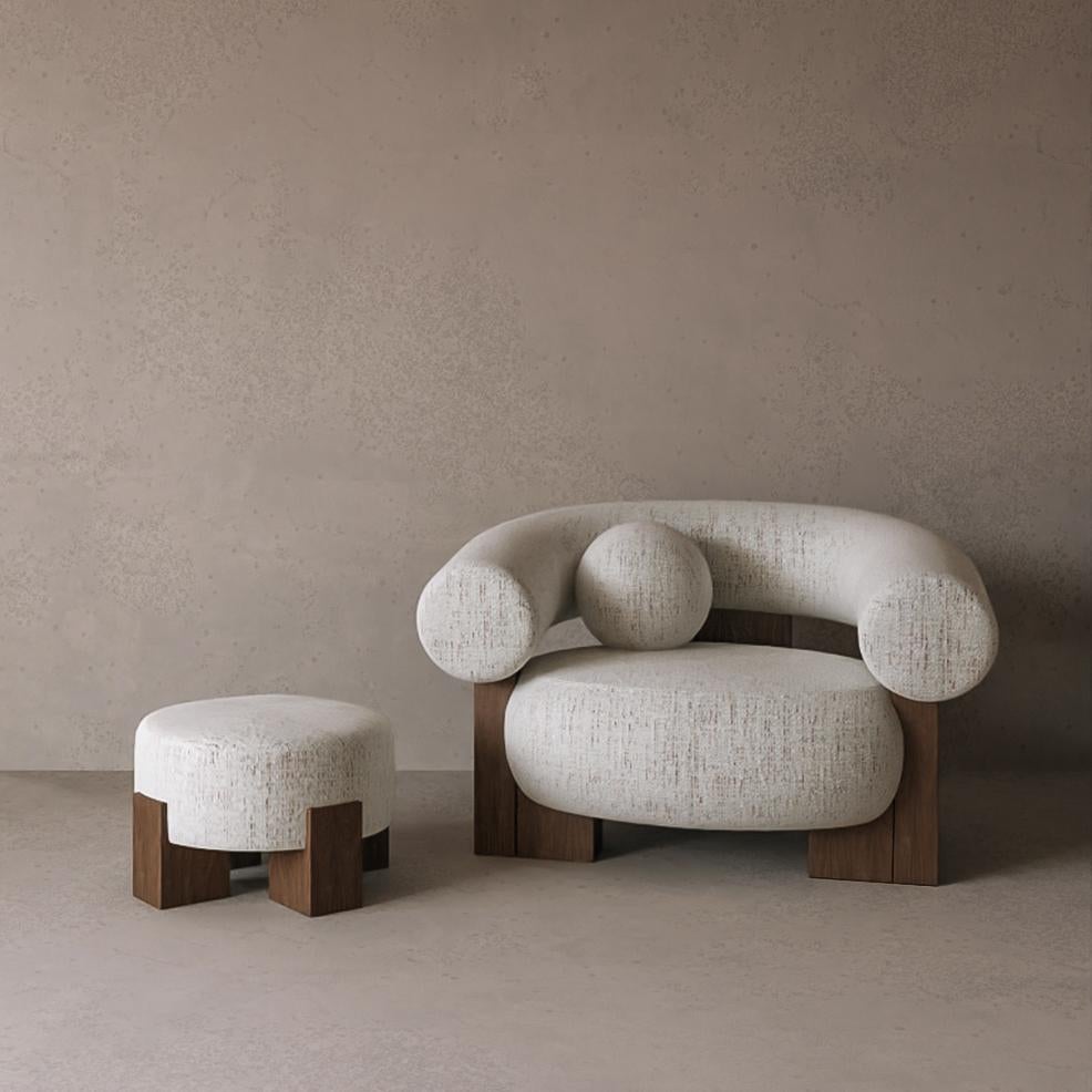 Contemporary Modern Cassete Puff in Boucle Fabric & Wood by Collector Studio For Sale 2