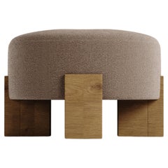 Contemporary Modern Cassete Puff in Boucle Fabric & Wood by Collector Studio