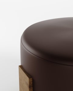 Contemporary Modern Cassete Puff in Leather & Wood by Collector Studio