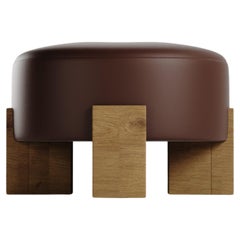 Contemporary Modern Cassete Puff in Leather & Wood by Collector Studio