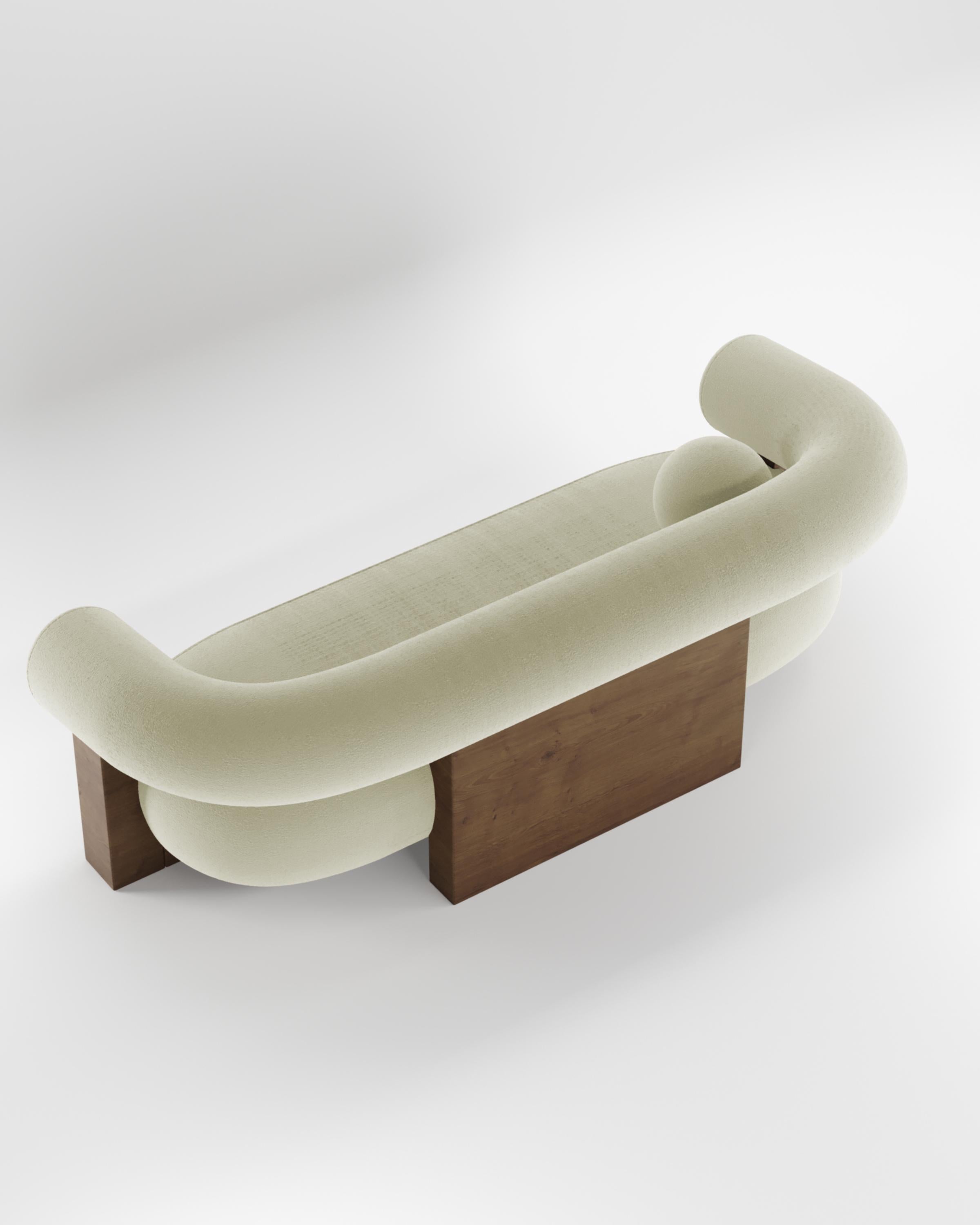 Zeitgenössisches modernes Cassete-Sofa aus Boucle in Beige und Holz von Collector Studio (21. Jahrhundert und zeitgenössisch) im Angebot