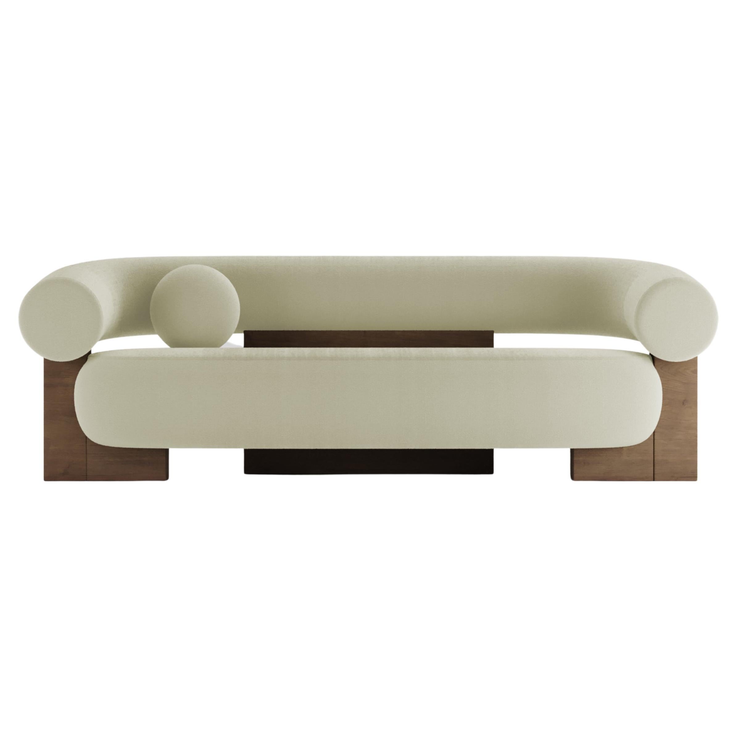 Zeitgenössisches modernes Cassete-Sofa aus Boucle in Beige und Holz von Collector Studio im Angebot