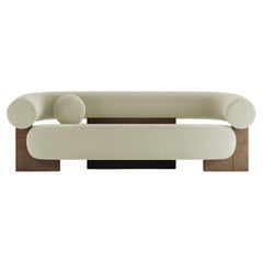 Sofá Cassete Moderno Contemporáneo en bouclé Beige y Madera por Collector Studio