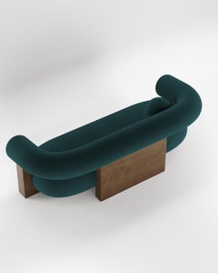 Contemporary Modern Cassete Sofa in bouclé Blue & Wood by Collector Studio