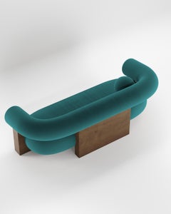 Contemporary Modern Cassete Sofa in Boucle Blue & Wood by Collector Studio