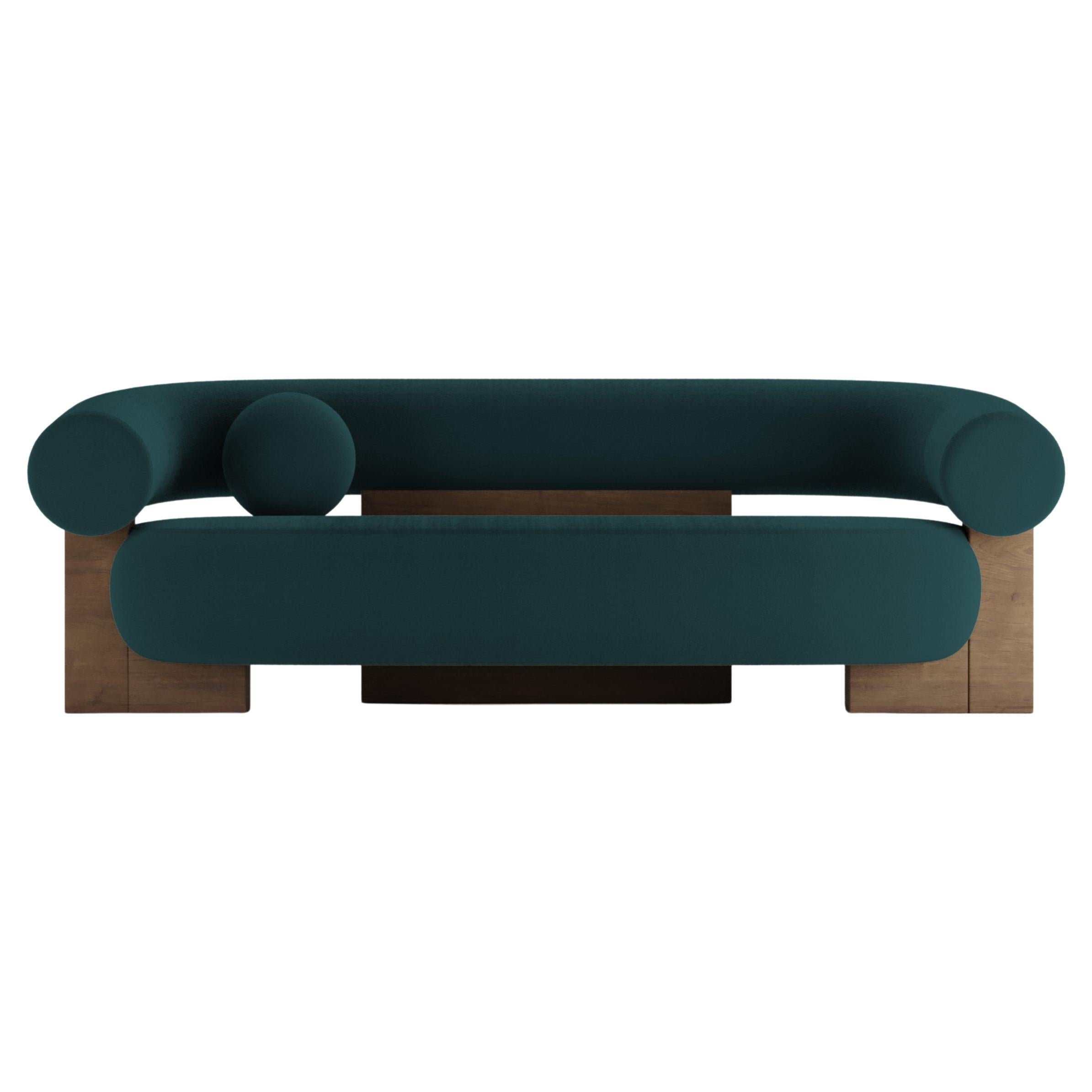 Contemporary Modern Cassete Sofa in bouclé Blue & Wood by Collector Studio For Sale