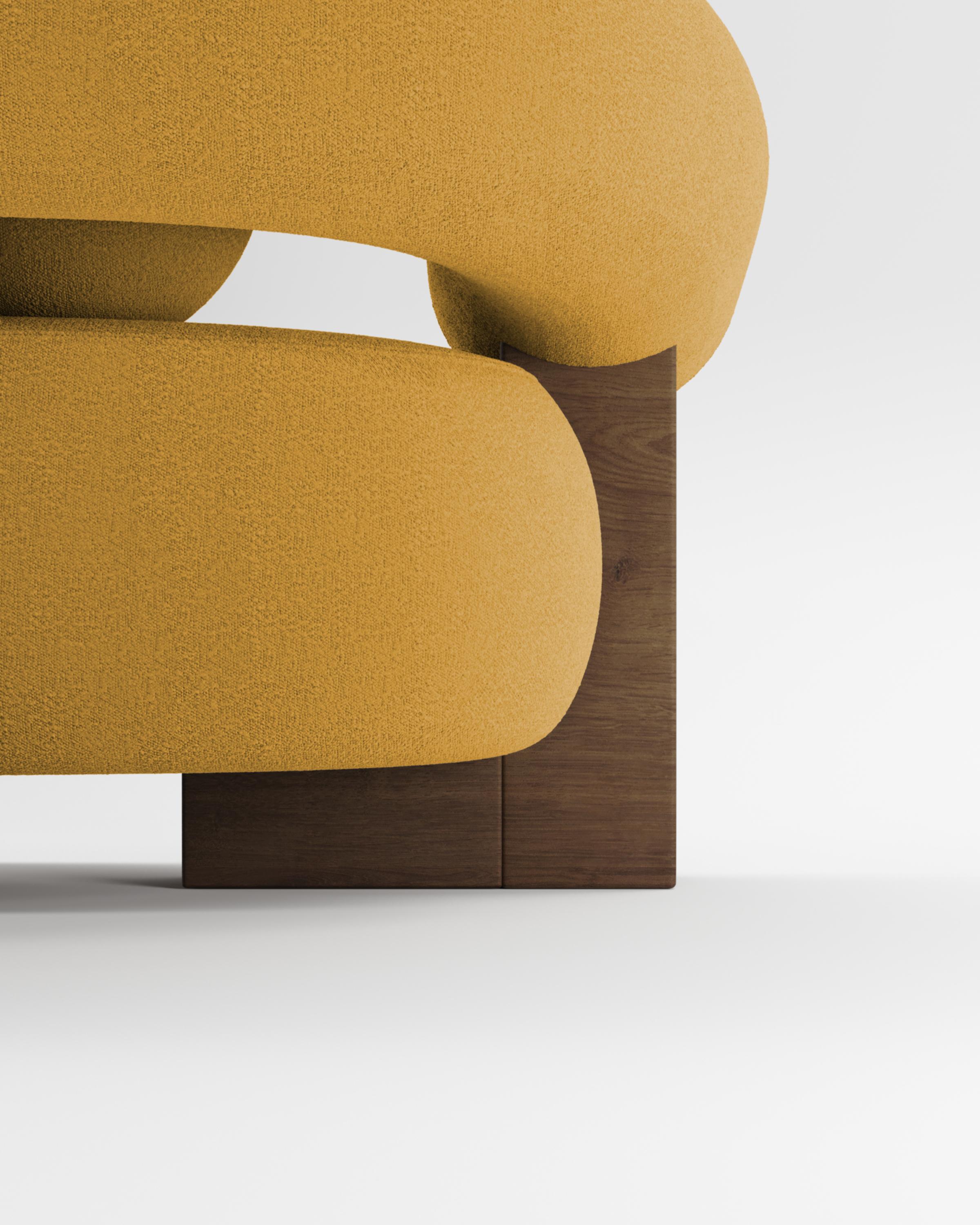 Zeitgenössisches modernes Cassete-Sofa aus Boucle-Senf und Holz von Collector Studio im Zustand „Neu“ im Angebot in Castelo da Maia, PT