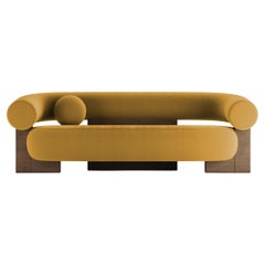 Contemporary Modern Cassete Sofa in bouclé Mustard & Wood by Collector Studio