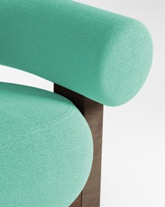 Contemporary Modern Cassete Sofa in Boucle Teal & Wood by Collector Studio