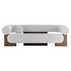 Zeitgenössisches modernes Cassete-Sofa in Boucle-Weiß und Holz von Collector Studio