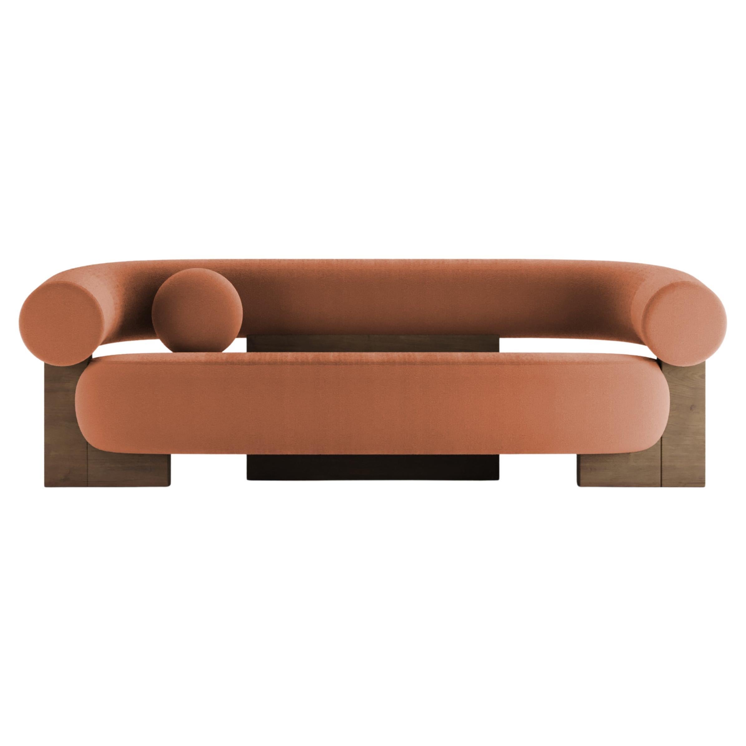 Contemporary Modern Cassete Sofa in Burnt Orange & Wood by Collector Studio For Sale