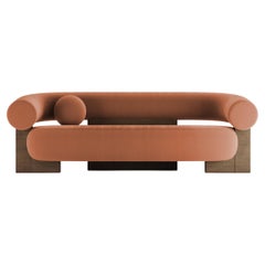 Contemporary Modern Cassete Sofa in Burnt Orange & Wood by Collector Studio