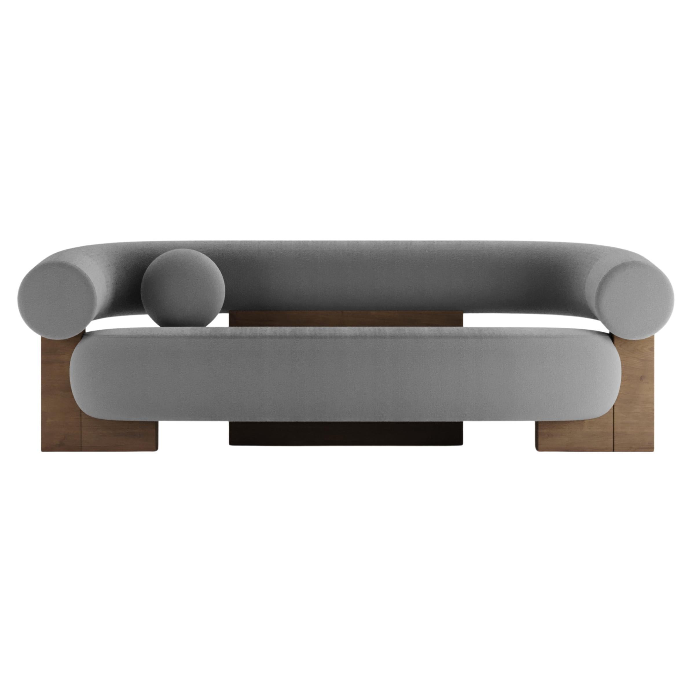 Contemporary Modern Cassete Sofa in Charcoal & Wood by Collector Studio