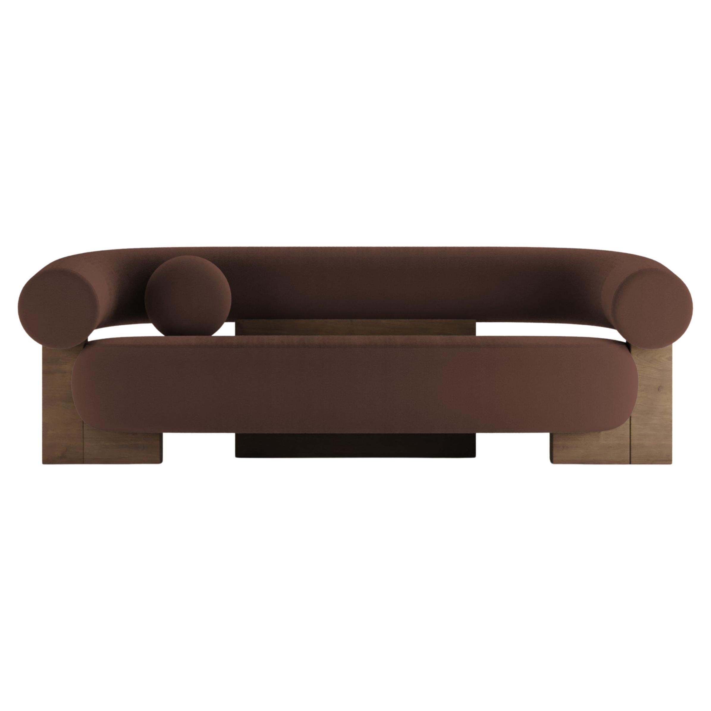 Contemporary Modern Cassete Sofa in Dark Brown & Wood by Collector Studio For Sale