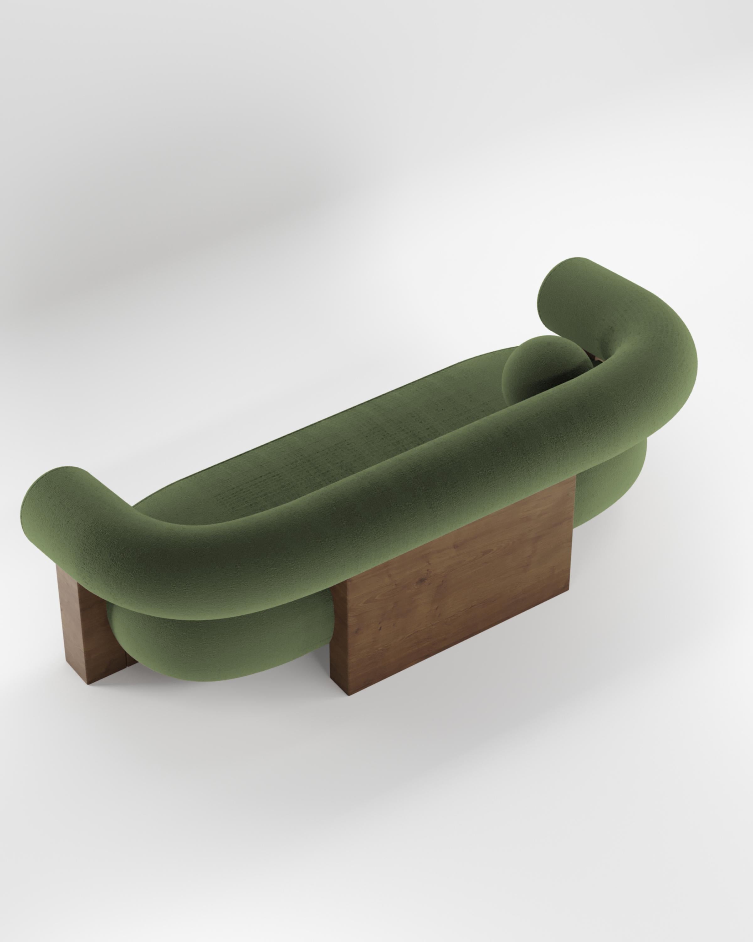 Fabric Contemporary Modern Cassete Sofa in Green & Wood by Collector Studio For Sale