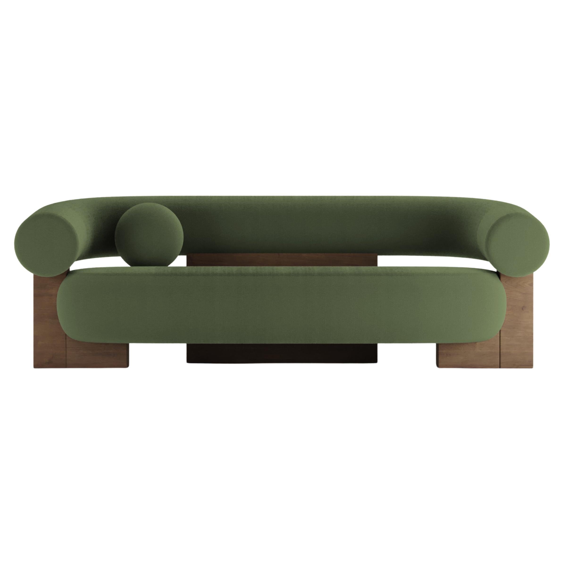 Zeitgenössisches modernes Cassete-Sofa in Grün und Holz von Collector Studio im Angebot