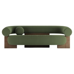 Contemporary Modern Cassete Sofa in Green & Wood by Collector Studio