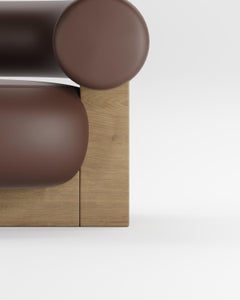 Contemporary Modern Cassete Sofa in Leather & Wood by Collector Studio