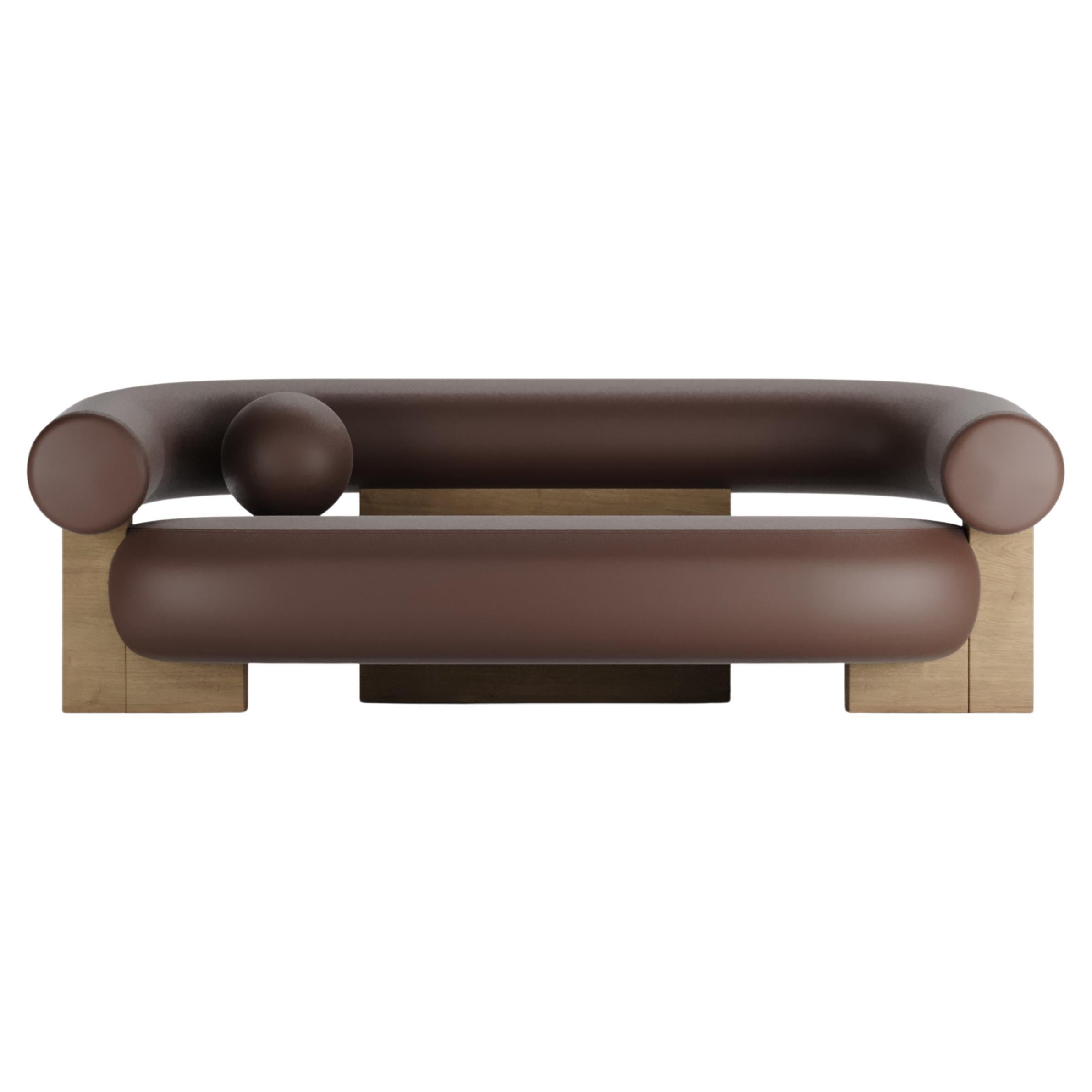 Contemporary Modern Cassete Sofa in Leather & Wood by Collector Studio For Sale