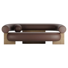 Contemporary Modern Cassete Sofa in Leather & Wood by Collector Studio