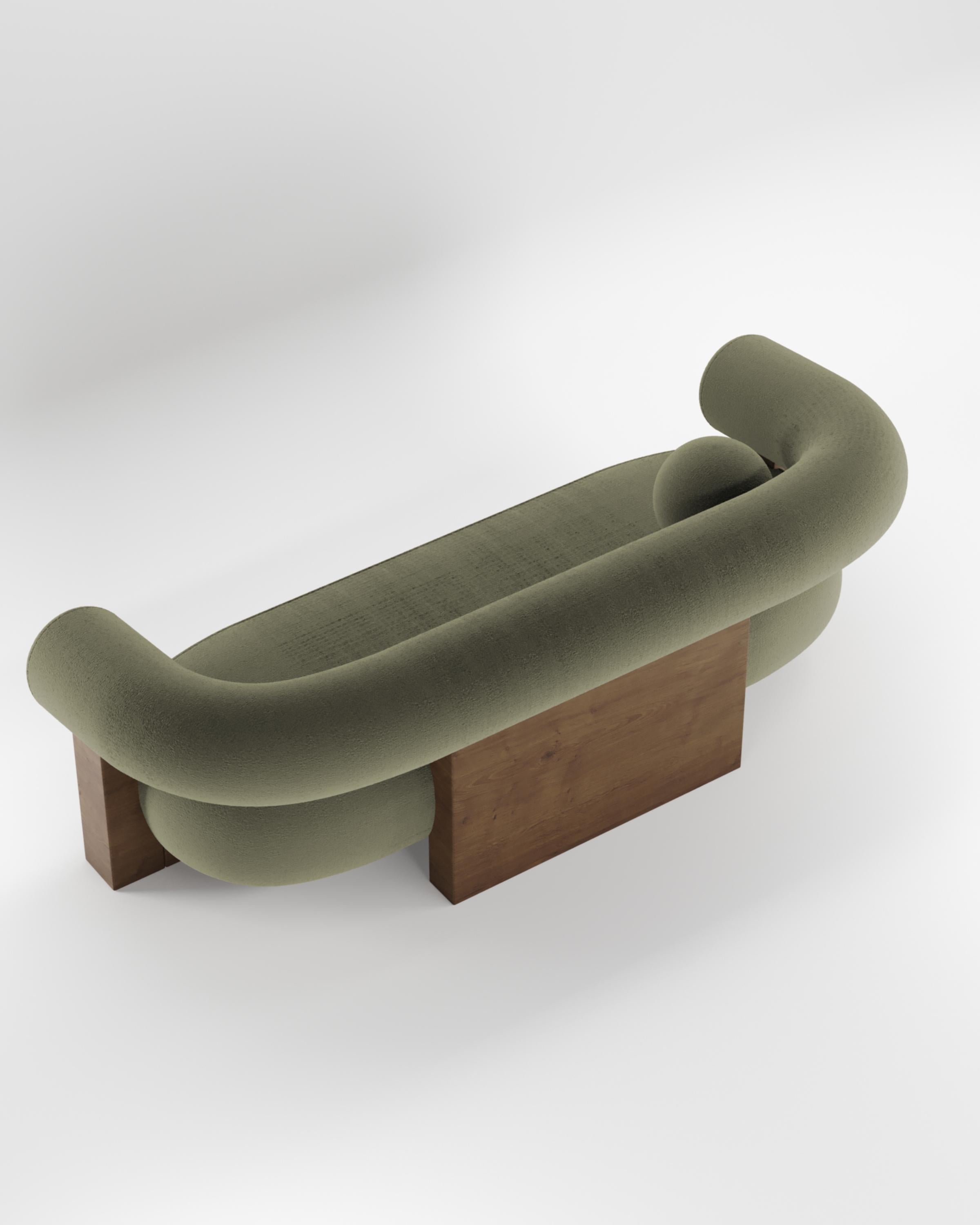 Fabric Contemporary Modern Cassete Sofa in Olive & Wood by Collector Studio For Sale