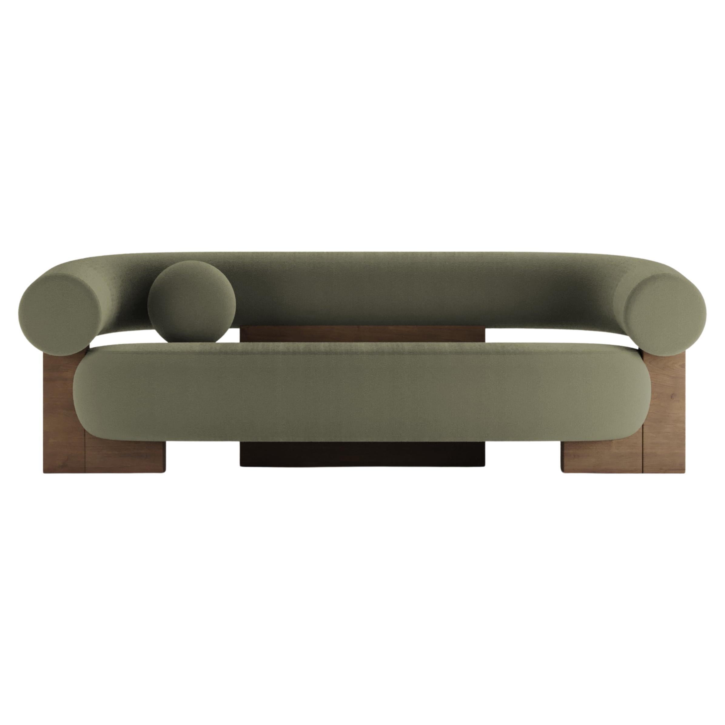 Contemporary Modern Cassete Sofa in Olive & Wood by Collector Studio