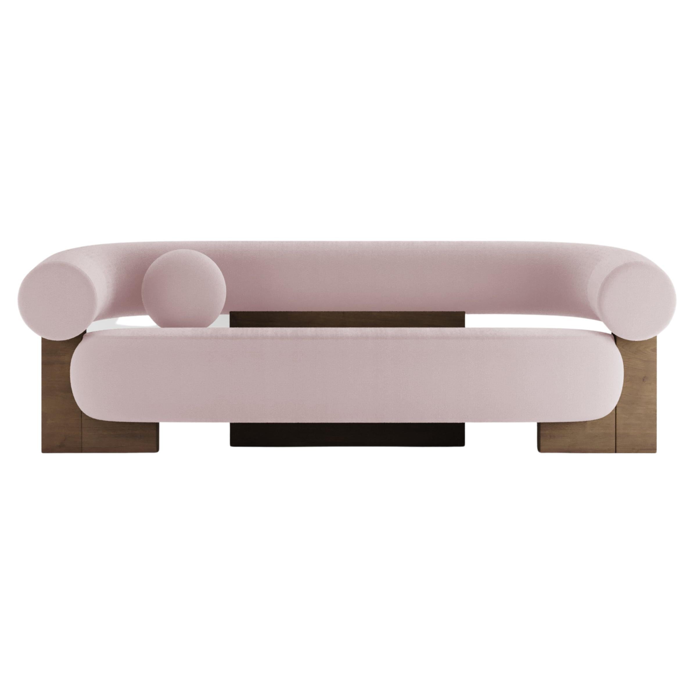 Contemporary Modern Cassete Sofa in Rose & Wood by Collector Studio For Sale
