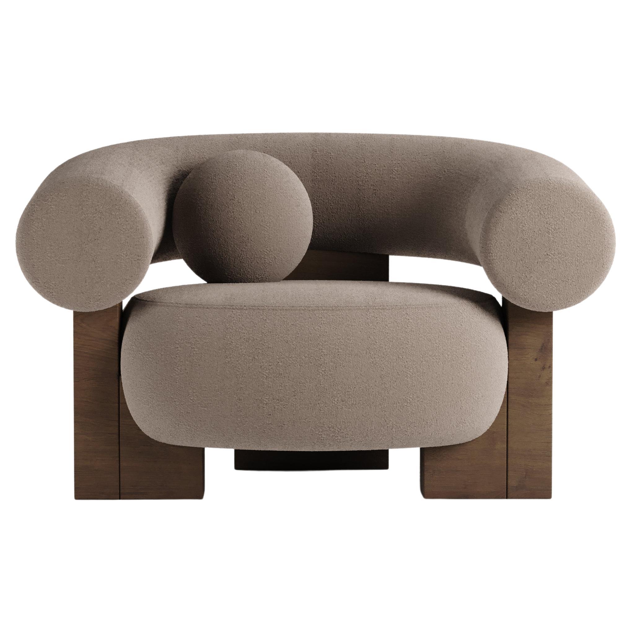 Contemporary Modern Cassette Armchair in Taupe Boucle, Collector