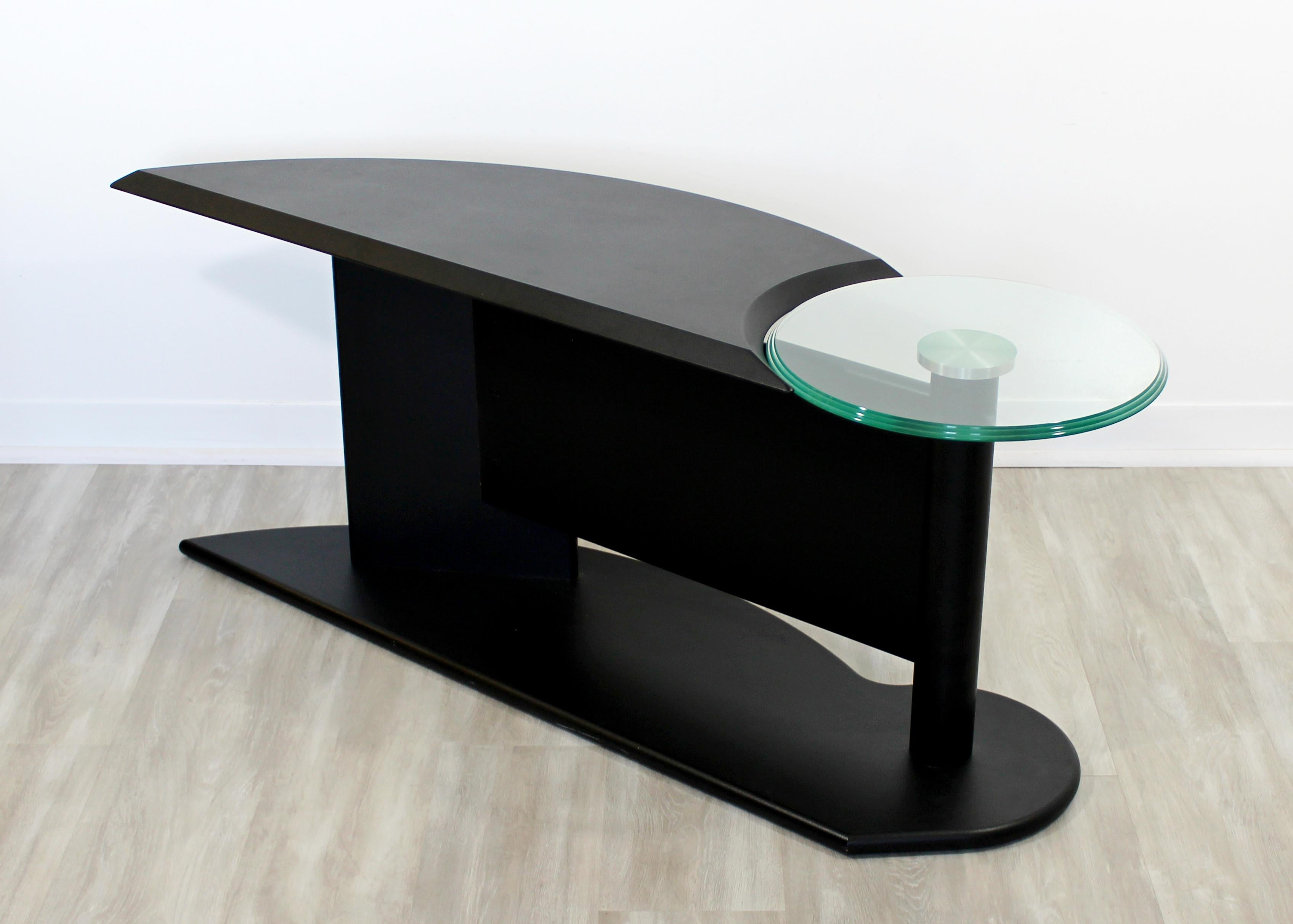 Contemporary Modern Cassina Black Metal Chrome & Glass Accent Table 1970s Italy 1