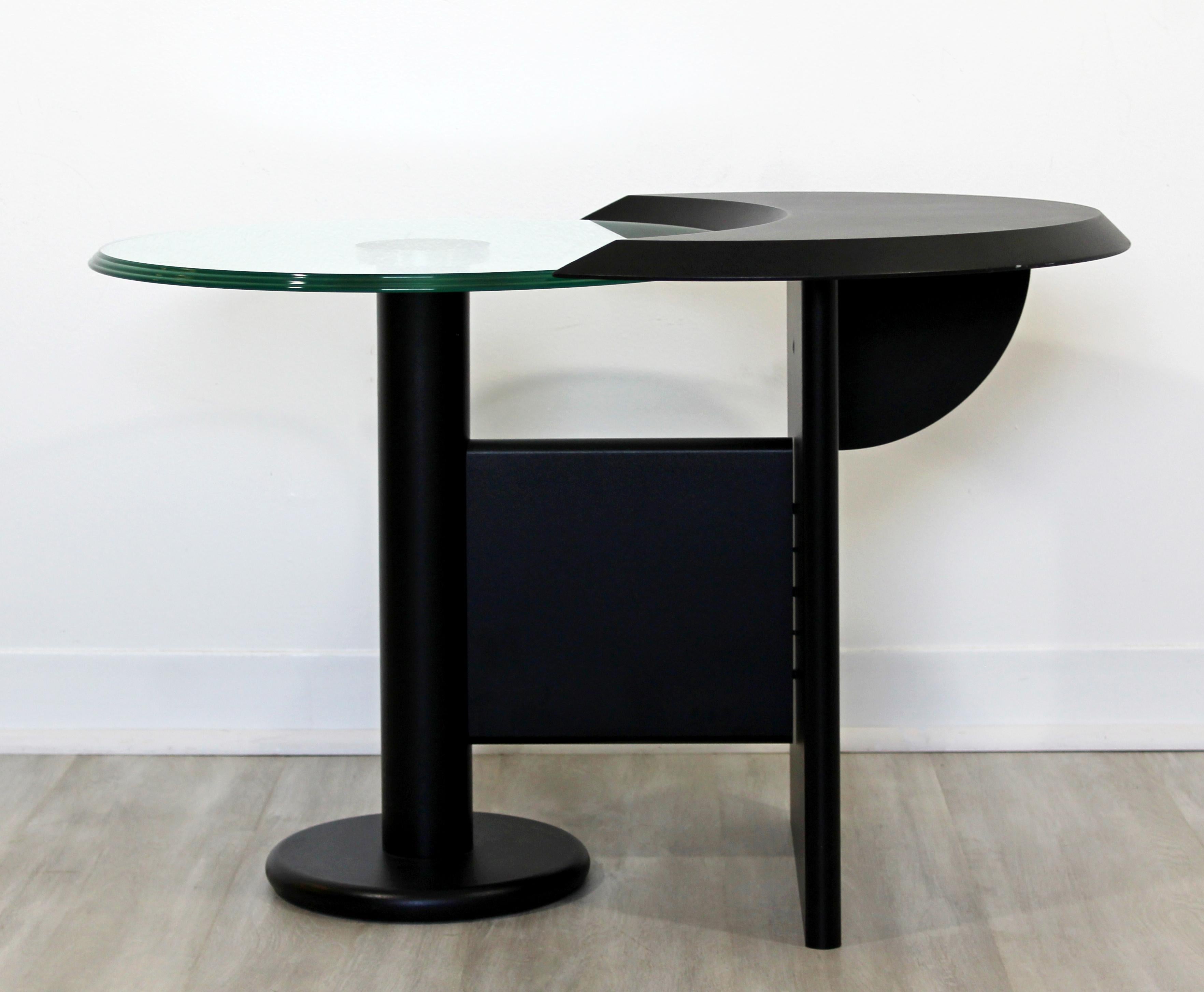 Italian Contemporary Modern Cassina Black Metal Chrome & Glass Side Table, 1970s, Italy